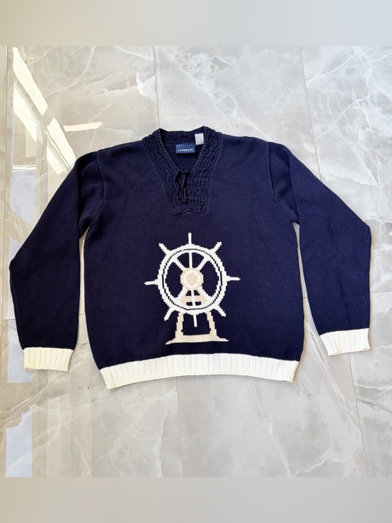 Liz Claiborne Sweaters - Vtg Liz Claiborne Sport Nautical Yacht Sailing Ship Wheel Knit Sweater Medium